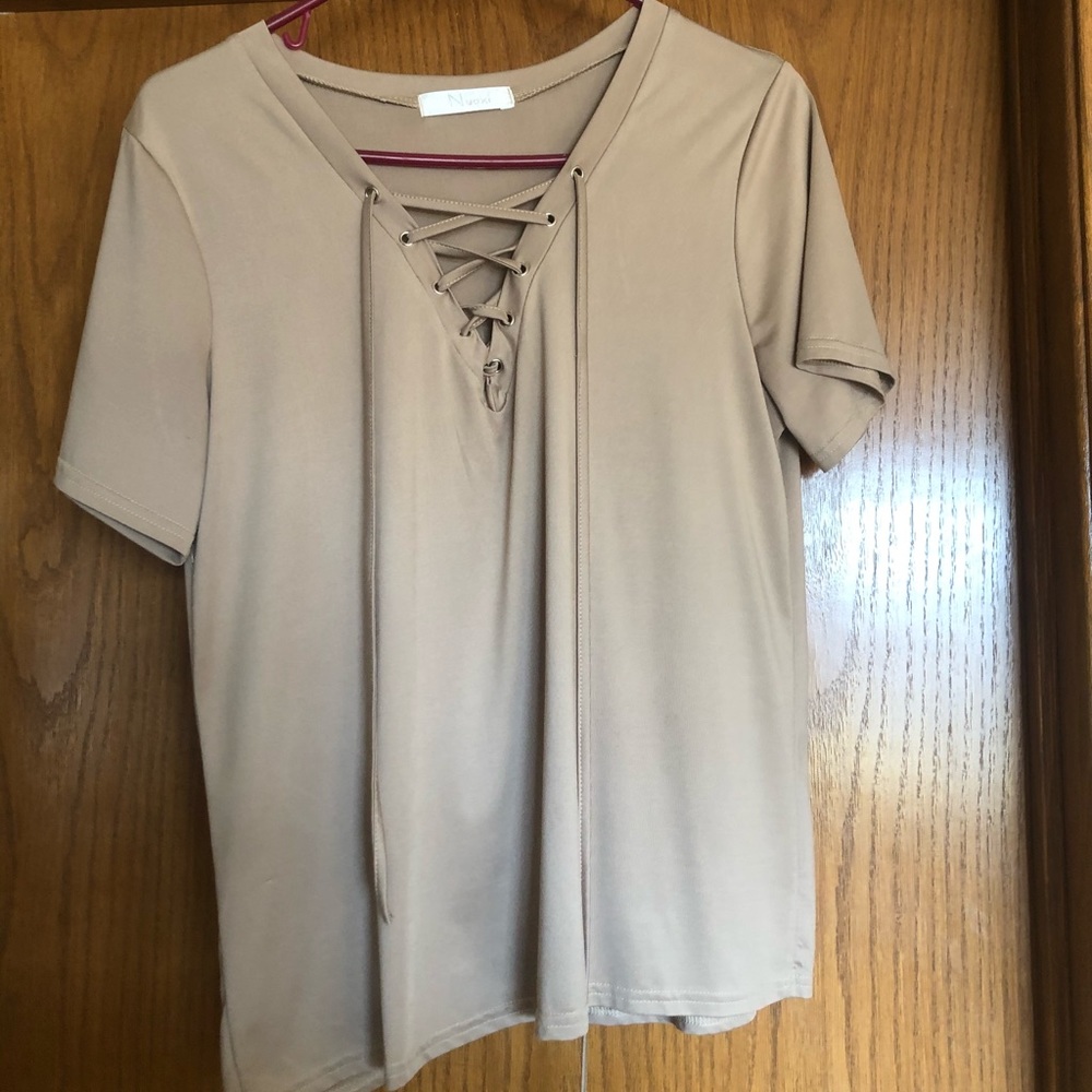 Tan lace up tee
